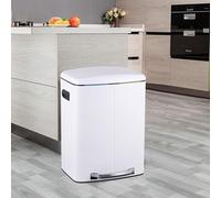 40L Dual Kitchen Trash Can, Stainless Steel Garbage Recycling Bin, Recycle Waste Dustbin for Control, Soft-Close Lid, Buckets, Foot Pedal, Side Handle, for Home Office (White, Large)