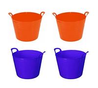 40L Litre Large Robust Flexi Tubs Multipurpose Flexible Rubber Storage Container Buckets Garden Trugs Basket Polyethylene Flex Tub For Home Gardening Toys -Made in UK Set of 4 (2x Orange & 2x Purple)