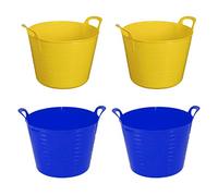 40L Litre Large Robust Flexi Tubs Multipurpose Flexible Rubber Storage Container Buckets Garden Trugs Basket Polyethylene Flex Tub For Home Gardening Toys- Made in UK Set of 4 (2x Red & 2x Yellow)