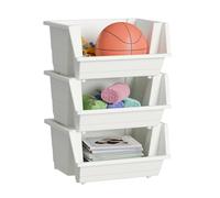 40L Stackable Plastic Storage Boxes | Multi-Purpose Stacking Storage Containers for Home, Office & Garage | Storage Bins for Clothes,Toys, Tools & Household Storage - White (Off White, Set of 3)