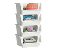 40L Stackable Plastic Storage Boxes | Multi-Purpose Stacking Storage Containers for Home, Office & Garage | Storage Bins for Clothes,Toys, Tools & Household Storage - White (Off White, Set of 4)