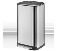 40L Stainless Steel Trash Can with Lid Touchless Design Hydraulic Soft Close Silent System Rectangular Garbage Bin Large Capacity Ideal for Kitchen & Office - Silver