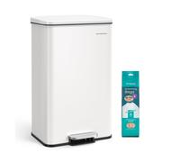 SONGMICS Kitchen Bin, 10.5 Gallon (40L) Rubbish Bin, Large Step Bin with Lid, Steel, Soft Close, 15 Liner Bags Included, White LTB540W4002