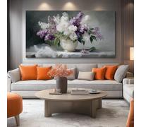 40L x 30W cm Impressionism Flowers Lilac Vase Canvas Art, Purple Patterned Prints, Frameless Aesthetic Room Decor for Apartment & Studio, Elegant Unframed Floral Painting for Contemporary Bedroom
