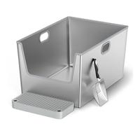 40L XXL Stainless Steel Litter Box with High Sides,XXXL Metal Maine Coon Litter Box with Tall Walls for Big Cats,One-Piece Deep Litter Boxes with Low Entry,Never Absorbs Odors,Easy to Clean