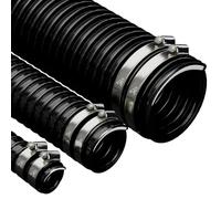 40mm (1 5/8") X 30 Metre Black Corrugated PVC Flexible Pond Hose with 2 Pipe Clips
