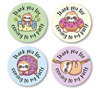 40mm Cute Sloth Thank You for Coming to My Party Round Birthday Stickers for Party Bags & Sweet Cones (48 x Stickers)