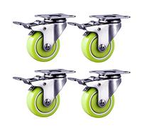 40mm Green Swivel Caster Wheels with BrakeDirectional Furniture Replacement Wheels 60mm Height 40x30mm Fixing Plate 100kg Load Capacity Set of 4