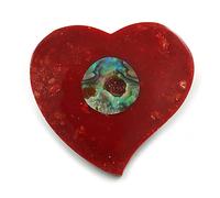 40mm L/Heart Shape Sea Shell Brooch/Red/Abalone Shades/Handmade/Slight Variation In Colour/Natural Irregularities