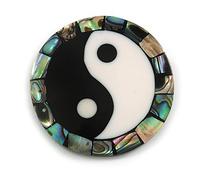 40mm L/Round Sea Shell Yin Yang Brooch/Black/White/Abalone Shades/Handmade/Slight Variation In Colour/Natural Irregularities