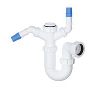 40mm P Trap with Twin Nozzles, Adjustable Telescopic Sink Trap - PlumbEZ | Connects a washing machine and dishwasher, swivel outlet, 75mm water seal, height adjustable