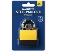 40mm Padlock with 2 Keys Heavy Duty Laminated Steel Padlock Long Shackle Weatherproof Outdoor Lock for Shed Gate Door Bike Locker Security Waterproof Wide Shank