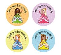 40mm Princess Thank You for Coming Round Party Stickers for Party Bags & Sweet Cones (24 x Stickers)
