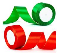 40mm Red and Green Christmas Satin Ribbon - Classic Crimson & Emerald Wired Edge for Xmas Gift Wrapping, Cake Decorations & Craft Bows (Dual-Colour Festive Ribbon for Present Bags & Seasonal Crafts)