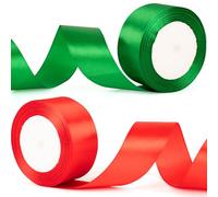 40mm Red & Green Thick Satin Ribbon | 22m Multipurpose Christmas Ribbon for Gift Wrapping, Tree Decor, DIY Crafts & Wedding Accessories