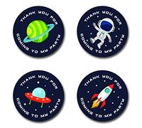 40mm Space & Rocket *Thank You for Coming to My Party* Round Stickers for Party Bags & Sweet Cones (24 x Stickers)