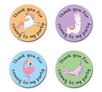 40mm Unicorn, Flamingo, Llama & Narwhal "Thank You For Coming To My Party" Round Stickers for Party Bags & Sweet Cones (24 x Stickers)
