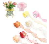 40mm x 6 Rolls Tulle Ribbon, HUANYO Sheer Organza Gift Ribbon Shimmering Assorted Colour Pack (Yellow/Red/Orange) for Wedding, Party, Bouquet Wrapping & Craft Decoration(a# 6pcs)