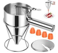 40oz/1.2L Stainless Steel Pancake Dispenser with Stand & 4 Nozzles, Heavy Duty Batter Piston Funnel, Multi-Kitchen Cooking Tool for Baking Cake, Cupcake, Waffles, Muffin Mix, Crepes, Octopus Balls