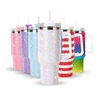 40OZ Bling Tumbler With Handle Studded Rhinestone Tumbler Glitter Cups with Lid Stainless Steel Vacuum Thermal with Straw for Ice Cold or Warm Drinking for Women Cup (White Shiny)