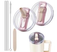 40oz Flip Straw Leak Proof Lid for Stanley Cup Accessories, No Spill Lid Replacement 40 oz Tumbler Detachable Cover Topper for Stanley Protour Lids(Pink) (Transparent Pink)