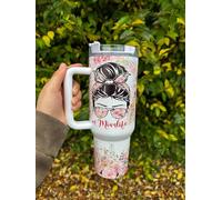 40Oz Floral Mom Life Stainless Steel Double Wall Insulated Tumbler with Handle, Straw and lid, Easy Grip, for Both hot and Cold Iced Drink, Mother's Day Gift for Mum and Grandma.