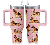 40oz German Shepherd Dog Tumbler with Handle and Straw, Puppy Stainless Steel Insulated Cup with Lid and Straw, Travel Coffee Mug Water Bottle, Birthday Mothers Day Gifts for Women Men Animal Lovers