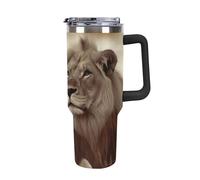 40oz Insulated Tumbler with Handle And Straw Leak Proof Double Wall Stainless Steel African Lion And Lioness Water Bottle for Car Cup Holder BPA-Free Travel Coffee Mug for Hot & Cold Drinks Black