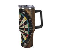 40oz Insulated Tumbler with Handle And Straw Leak Proof Double Wall Stainless Steel Dart Board Water Bottle for Car Cup Holder BPA-Free Travel Coffee Mug for Hot & Cold Drinks Black