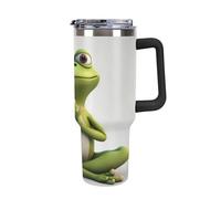 40oz Insulated Tumbler with Handle And Straw Leak Proof Double Wall Stainless Steel Funny Frog Doing Yoga Water Bottle for Car Cup Holder BPA-Free Travel Coffee Mug for Hot & Cold Drinks Black