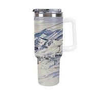 40oz Insulated Tumbler with Handle And Straw Leak Proof Double Wall Stainless Steel Mount Horsney Ski Lift Water Bottle for Car Cup Holder BPA-Free Travel Coffee Mug for Hot & Cold Drinks White