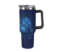 40oz Insulated Tumbler with Handle - Double Wall Vacuum Stainless Steel Travel Cup for Hot Cold Beverages - Perfect for Travel Office Gym- 3D Abstract Video Game Joystick