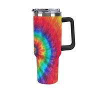 40oz Insulated Tumbler with Handle - Double Wall Vacuum Stainless Steel Travel Cup for Hot Cold Beverages - Perfect for Travel Office Gym- Tie Dye Rainbow