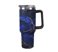 40oz Insulated Tumbler with Straw & Handle, Double Wall Stainless Steel Travel Mug for Hot & Cold Drinks, Fits Car Cup Holders- Blue Kintsugi Gold