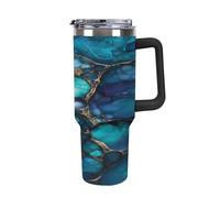 40oz Insulated Tumbler with Straw & Handle, Double Wall Stainless Steel Travel Mug for Hot & Cold Drinks, Fits Car Cup Holders- Teal Purple Geode Gold Cells