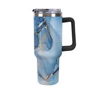 40oz Insulated Tumbler with Straw & Handle, Double Wall Stainless Steel Travel Mug for Hot & Cold Drinks, Fits Car Cup Holders- Sapphire Fluid Art with Gold Veins