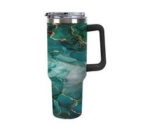 40oz Insulated Tumbler with Straw & Handle, Double Wall Stainless Steel Travel Mug for Hot & Cold Drinks, Fits Car Cup Holders- Teal Gold Alcohol Ink