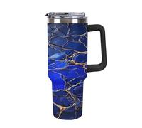 40oz Insulated Tumbler with Straw & Handle, Double Wall Stainless Steel Travel Mug for Hot & Cold Drinks, Fits Car Cup Holders- Deep Blue Kintsugi Gold