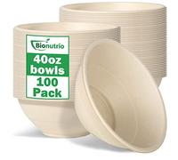 40oz Large Compostable Sugarcane Bowls - 100 Pack, Heavy Duty & Microwavable Safe, Biodegradable Paper Bowls for Hot Soup, Salad, Snacks