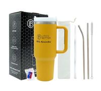 40oz Mustard Tumbler with Handle - 1.1Ltr Mug - Double Wall Stainless Steel Vacuum Mug -Insulated Cup -Travel Flask Hot/Cold Drinks - Plus 2 Steel Straws - by Life's Better