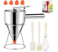 40oz Pancake Batter Dispenser, Stainless Steel Funnel Cake Dispenser with 4 Silicone Nozzles, Perfect for Pancakes, Cupcakes, and Funnel Cakes