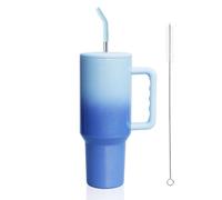 40oz Tumbler Flask with Straw Lid Handle, Stainless Steel Insulated Water Cup, Large Capacity Travel Mug Keep Cool for Tea Coffee, Best Gift for Women Her (Azure)