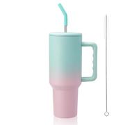 40oz Tumbler Flask with Straw Lid Handle, Stainless Steel Insulated Water Cup, Large Capacity Travel Mug Keep Cool for Tea Coffee, Best Gift for Women Her (Bubblegum)
