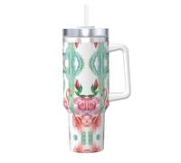 40OZ Vacuum Insulated Tumbler - Cactus Flamingo Rose Flowers Full Print, Hot & Cold Coffee Travel Sports Water Bottle, Gym & Office Use