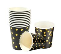 40P Black Disposable Paper Cups,Black Gold Foil Polka Dots Party Cup | 9 oz Paper Cup Party Tableware Drinking Cup for Birthday,Wedding,Picnic,BBQ,Bar,Restaurant Xmas Parties Table Decor