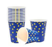 40P Dark Blue Disposable Paper Cups,Blue Gold Foil Polka Dots Party Cup | 9 oz Paper Cup Party Tableware Drinking Cup for Birthday,Wedding,Picnic,BBQ,Bar,Restaurant Xmas Parties Table Decor