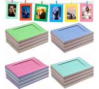 40PACK DIY Kraft Paper Cardboard Photo Frame with Wooden Clips and String Set,White/Black, 10x15 Kraft - Fits 4"x6" Pictures (Colorful 40pcs)
