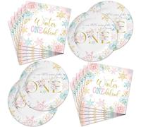 40Packs Winter one derland decorations birthday Party Supplies include 20 plates, 20 napkins for the Winter one derland party decoration