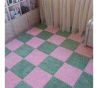 40pcs 1.0cm, 12x12in Fluffy Soft Rug Carpet Thickened Plush Eva Foam Floor Mat, Fuzzy Non-Slip Interlocking Carpet Tiles with Border(Green+pink)