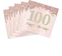 40PCS 100th Birthday Napkins Rose Gold Theme 100 Year Old Birthday Decorations for Women Birthday Wedding Anniversary Party Supplies 2-Ply